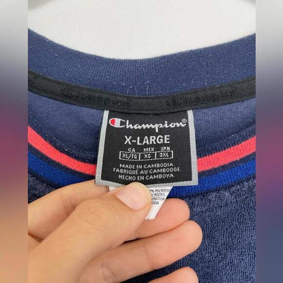 Vintage Retro Champion Life Mens Terry Short Sleeve Top Navy XL - Picture 6 of 7